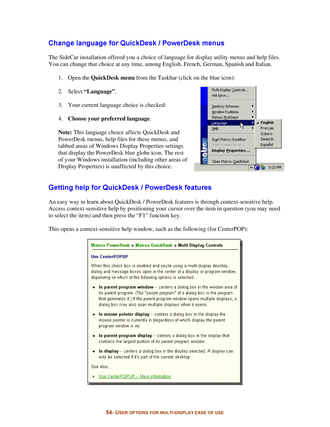 Digital Tigers SideCar MMS Series manual Change language for QuickDesk / PowerDesk menus, Select Language 