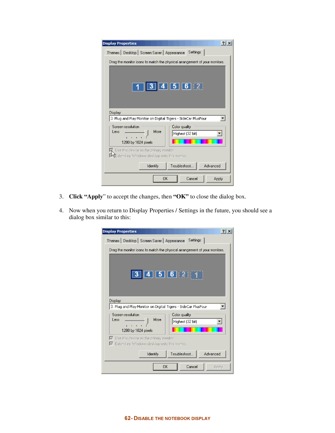 Digital Tigers SideCar MMS Series manual Disable the Notebook Display 