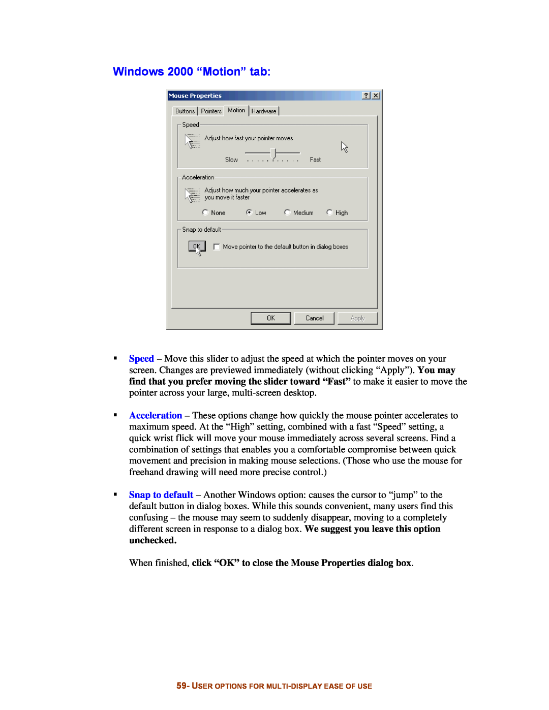 Digital Tigers SideCar MMS Series manual Windows 2000 “Motion” tab 