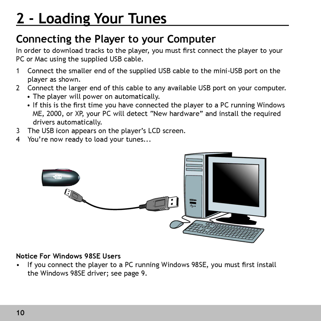 Digital Voice Systems Amp256, Amp128 manual Loading Your Tunes, Connecting the Player to your Computer 