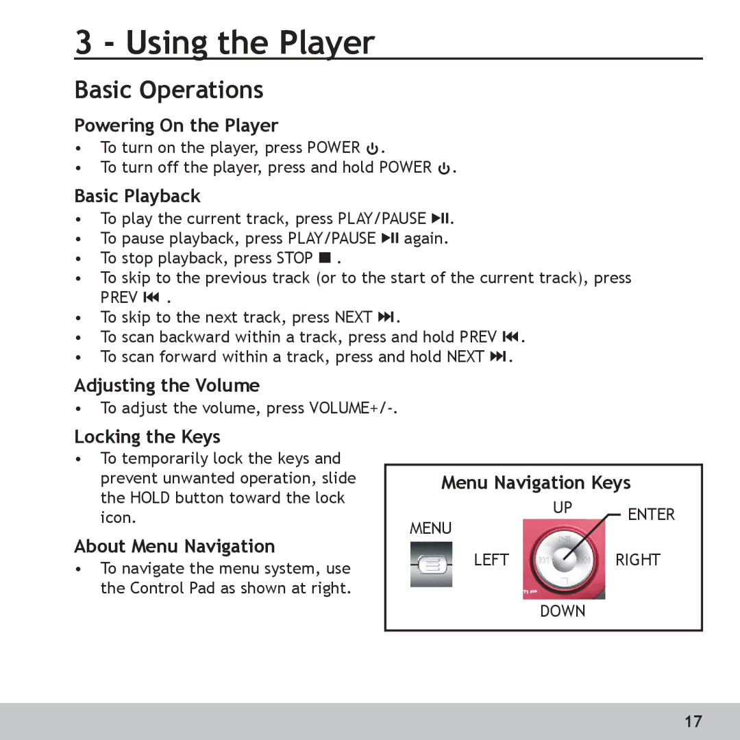 Digital Voice Systems Amp128, Amp256 manual Using the Player, Basic Operations 