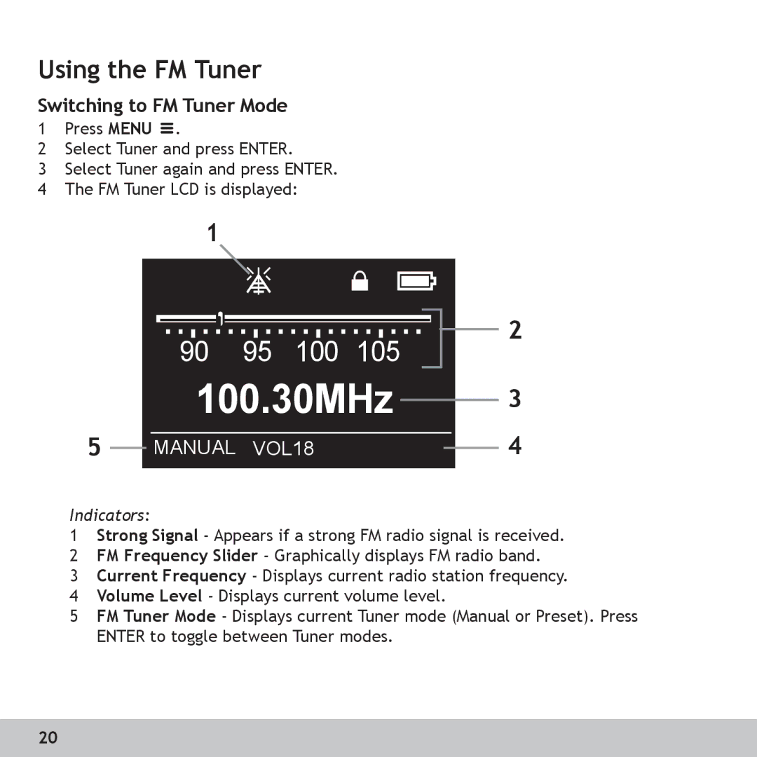 Digital Voice Systems Amp256, Amp128 manual Using the FM Tuner, Switching to FM Tuner Mode 