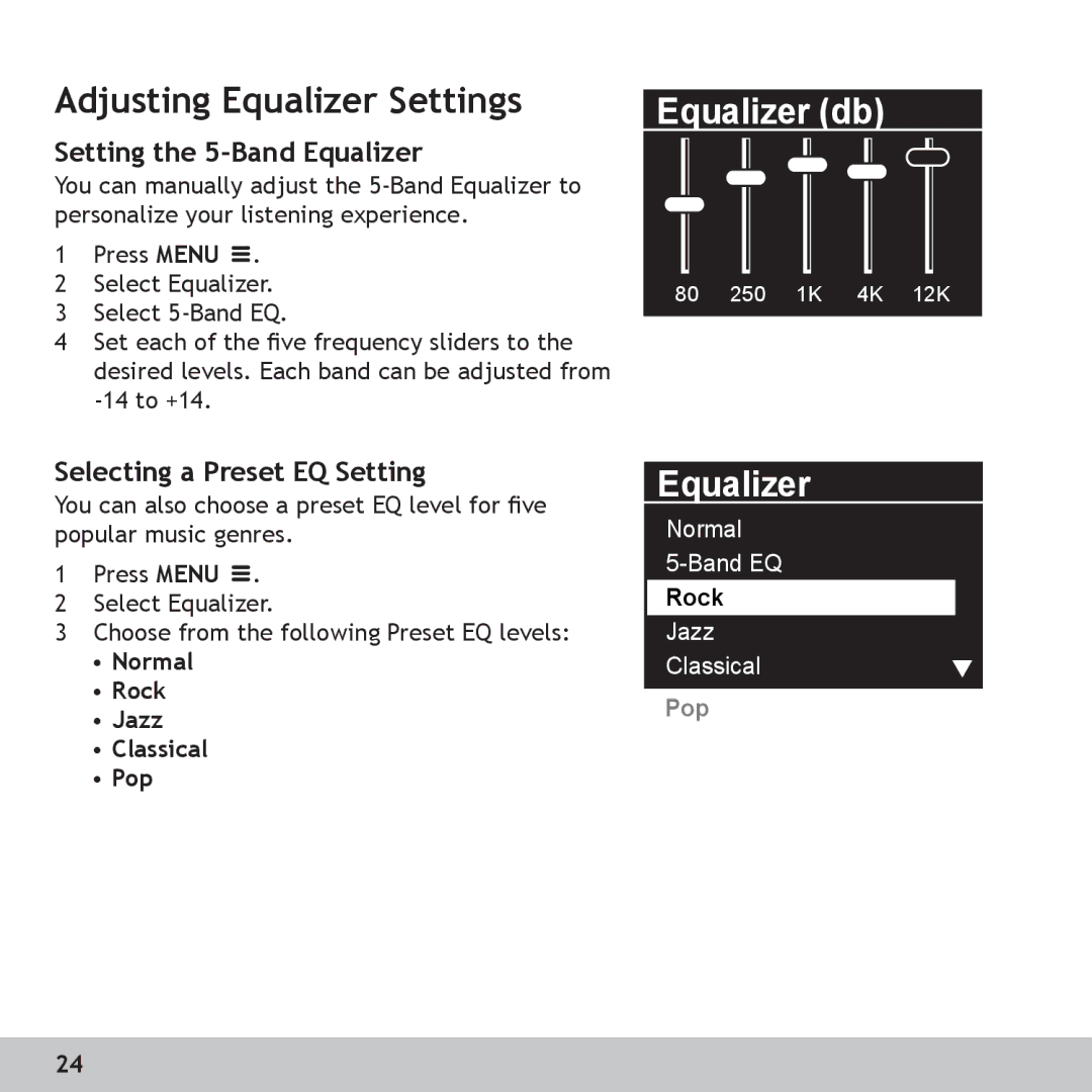 Digital Voice Systems Amp256 Adjusting Equalizer Settings, Setting the 5-Band Equalizer, Selecting a Preset EQ Setting 