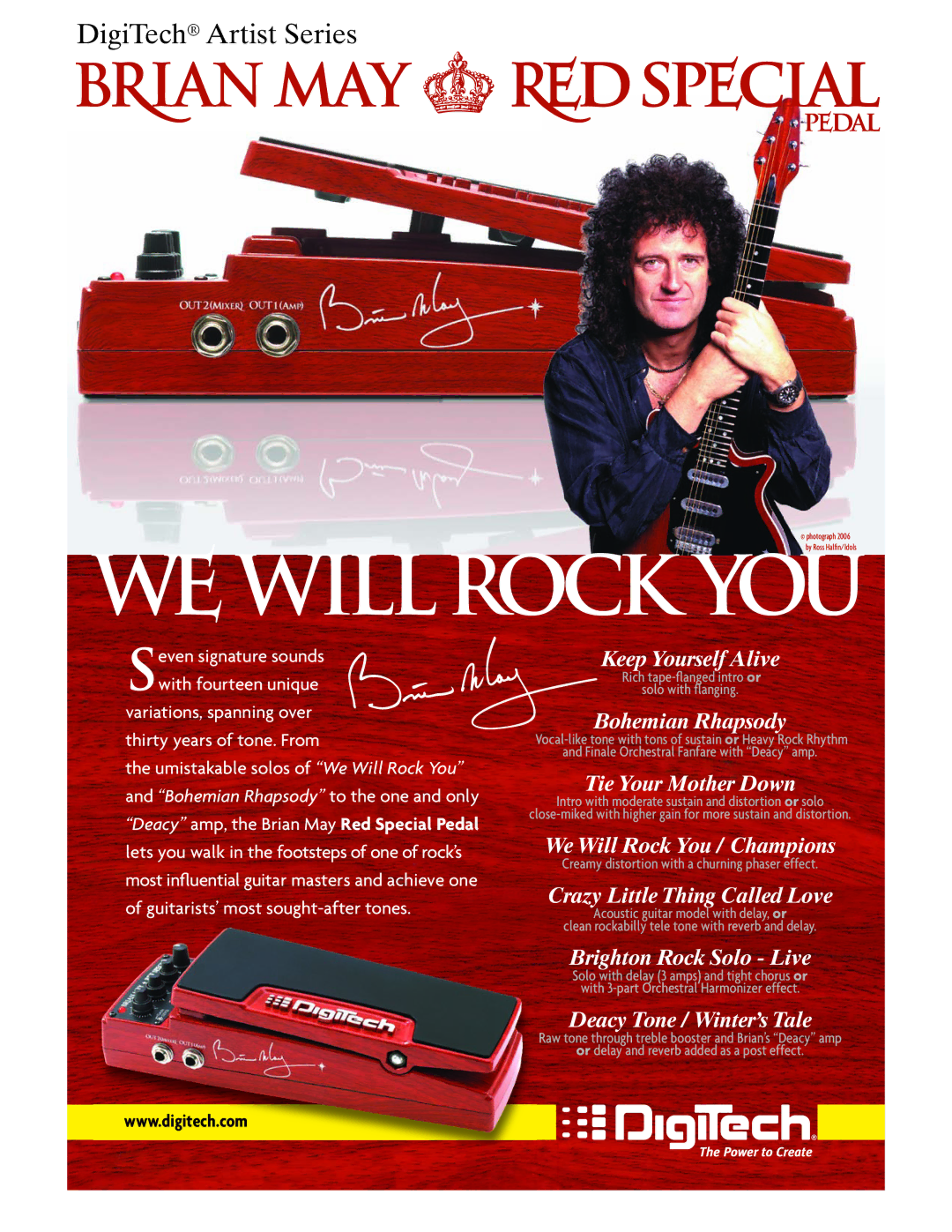 DigiTech Artist Series manual Keep Yourself Alive, Bohemian Rhapsody, Tie Your Mother Down, We Will Rock You / Champions 