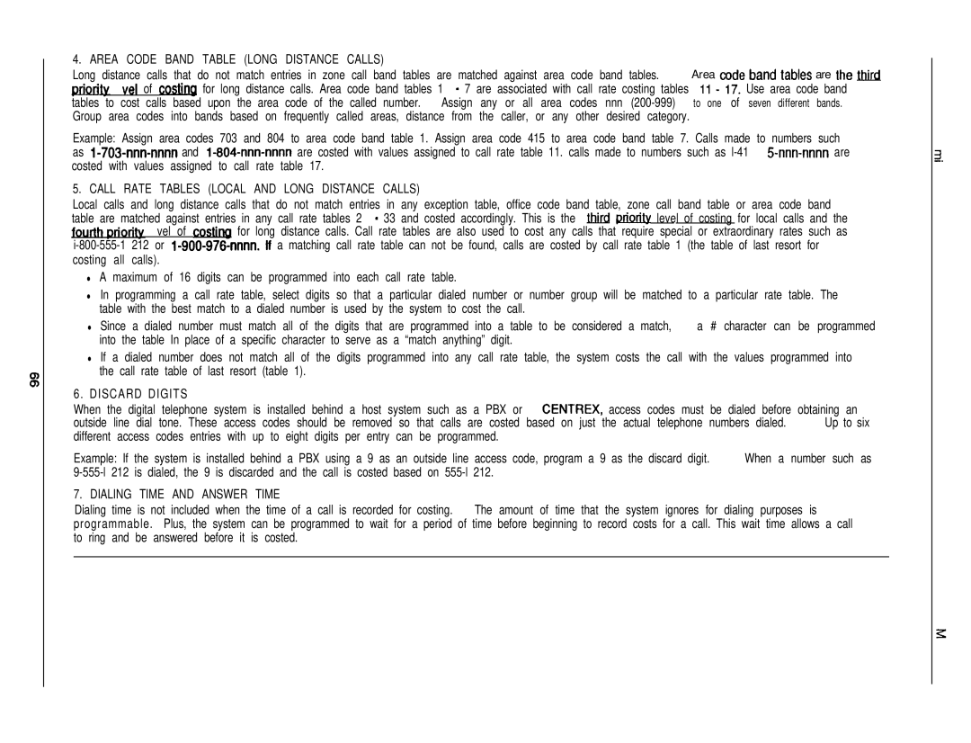 DigiTech C0408 system manual Area Code Band Table Long Distance Calls, Area co& band tables are the m, Discard Digits 