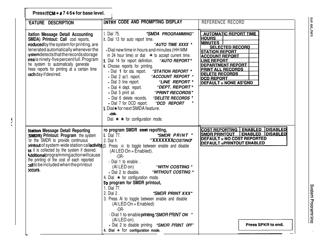 DigiTech C0408 ‘EATURE Description, Ro program Smdr cost repoftlng, Xxxxxxxcost/Ng, To program for Smdr prlntout 