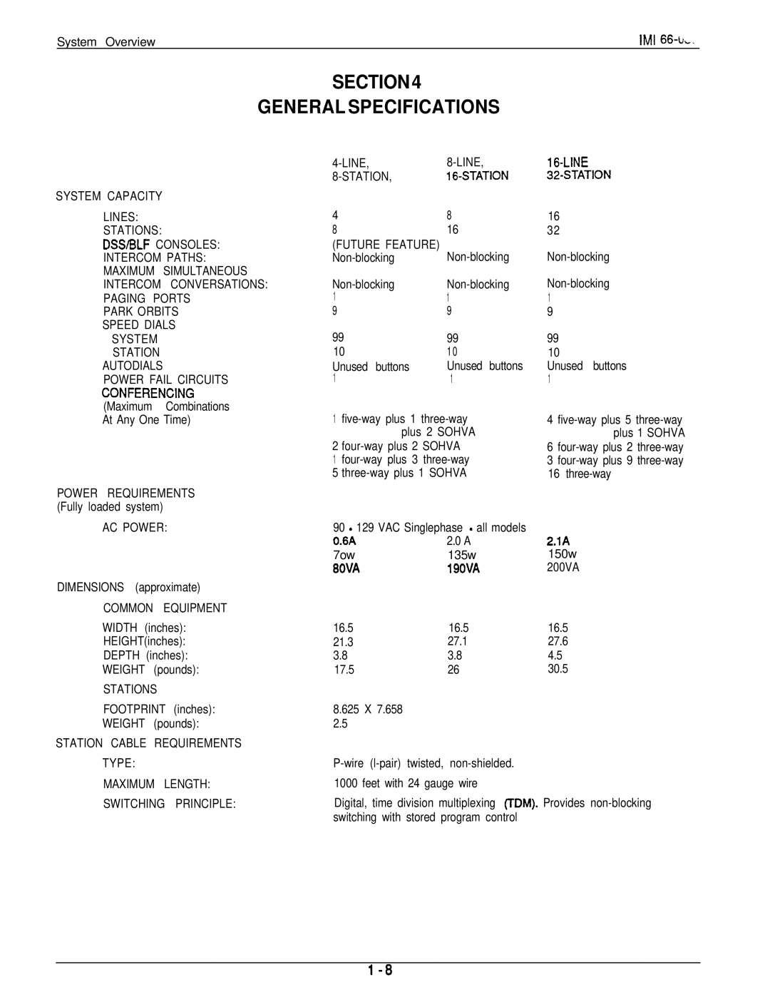 DigiTech C0408 system manual Section General Specifications, Park Orbits Speed Dials System Station Autodials 