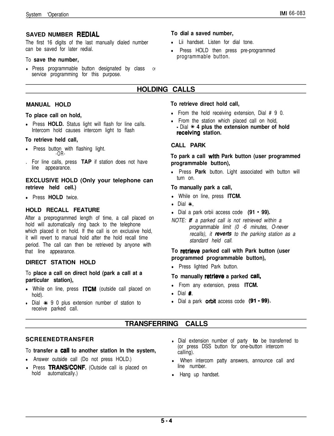 DigiTech C0408 system manual Holding Calls, Transferring Calls 