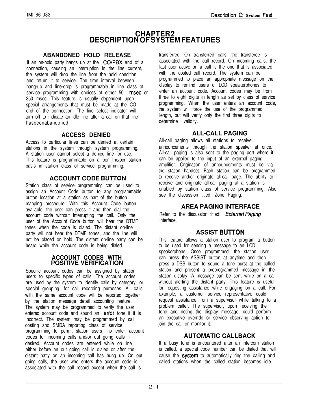 DigiTech C0408 system manual Description of System Features 