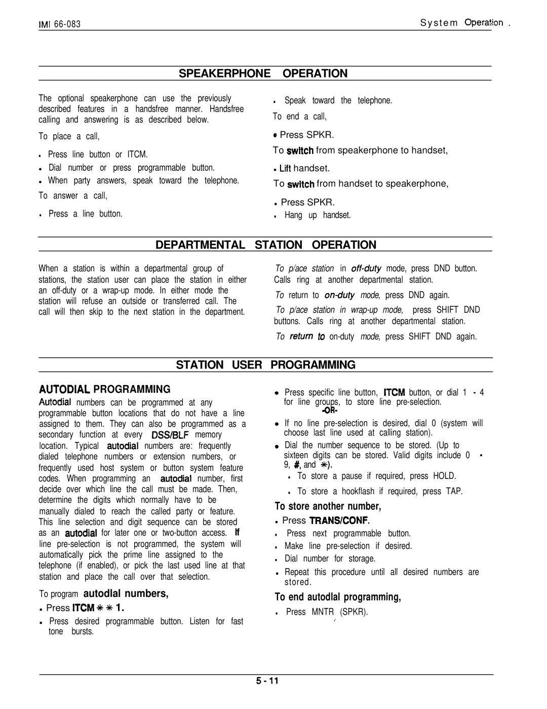 DigiTech C0408 Speakerphone Operation, Departmental Station Operation, Station User Programming, Autodial Programming 