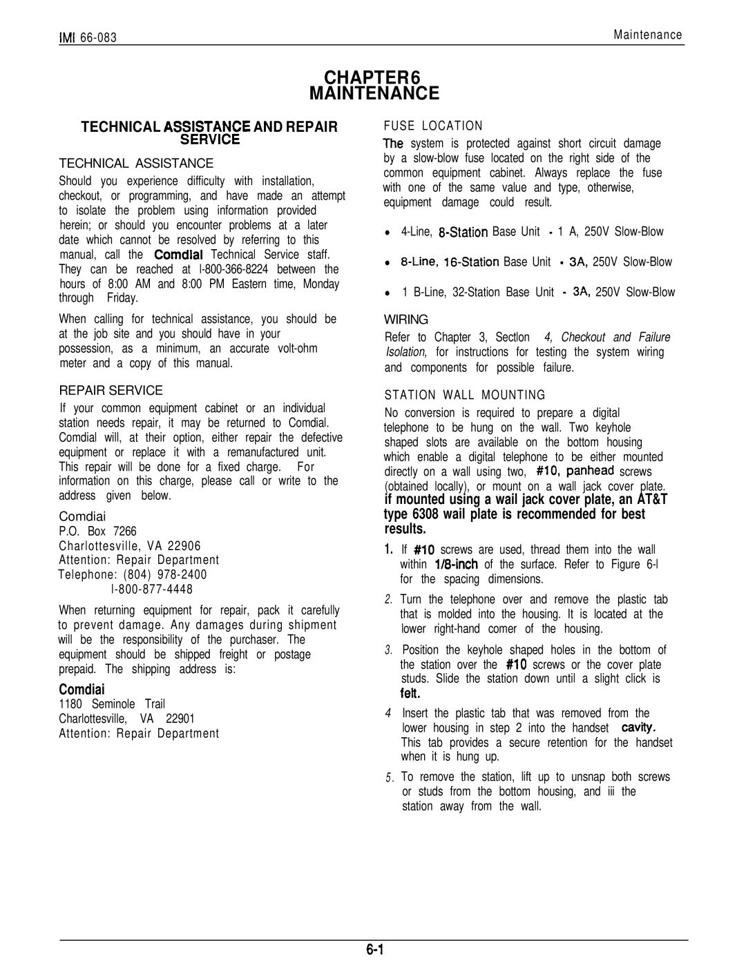 DigiTech C0408 system manual Maintenance, Technical AS~M&tAt$E and Repair, Comdiai 