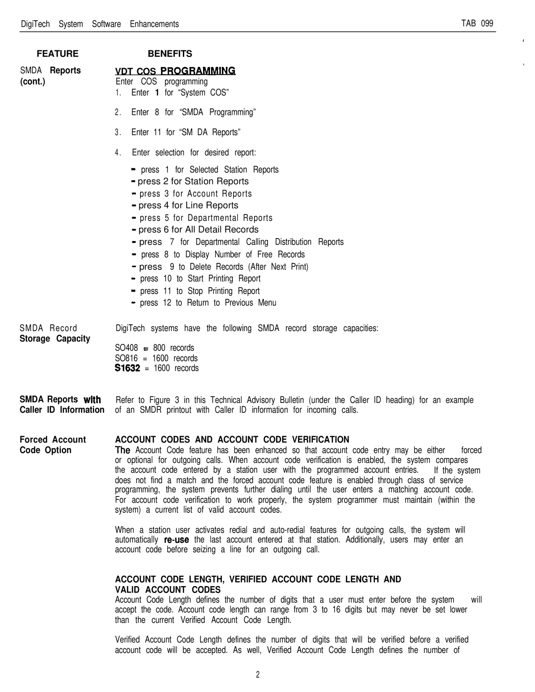 DigiTech C0408 system manual Feature Benefits, VDT COS Progrw 