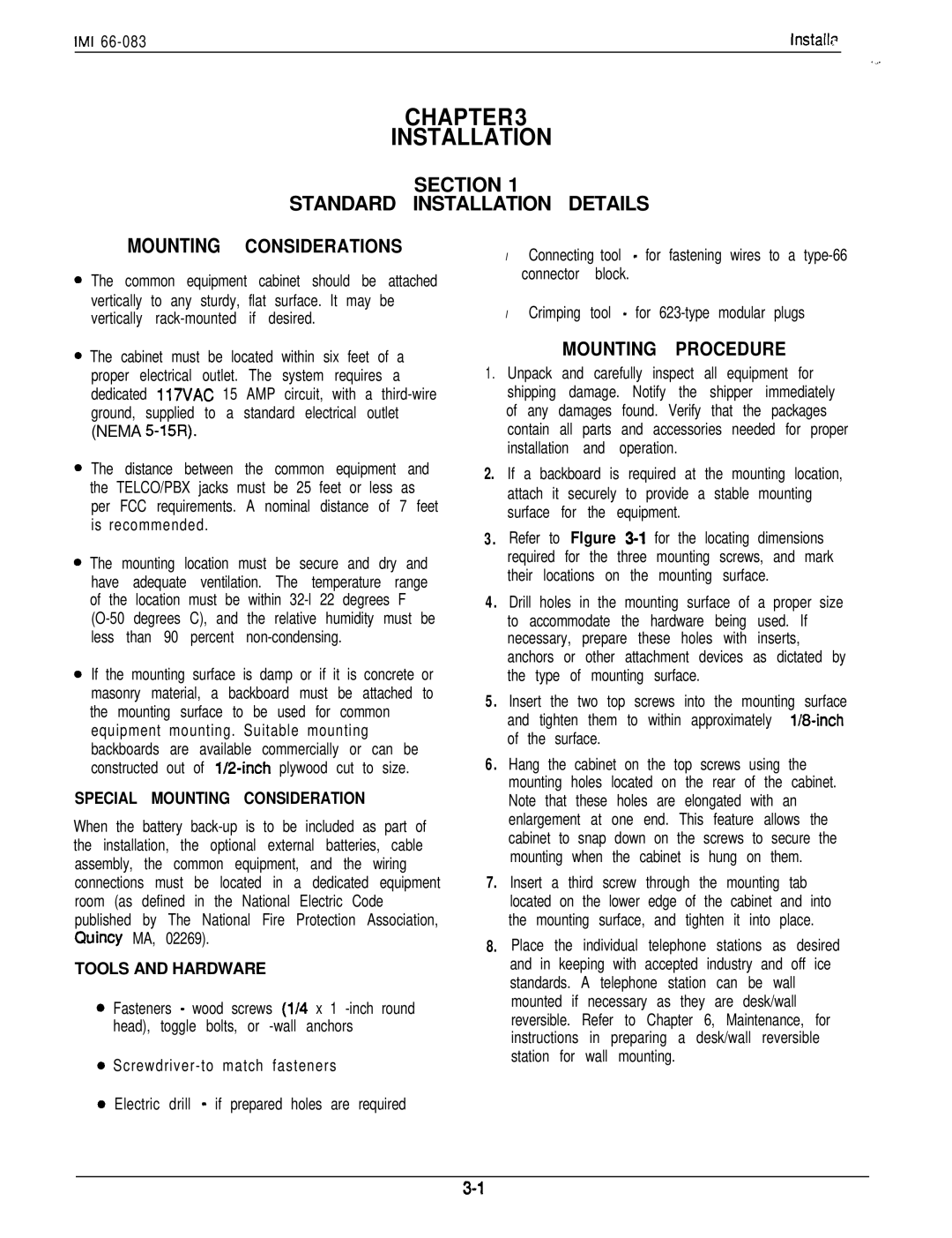 DigiTech C0408 system manual Section Standard Installation Details, Mounting Considerations, Mounting Procedure 