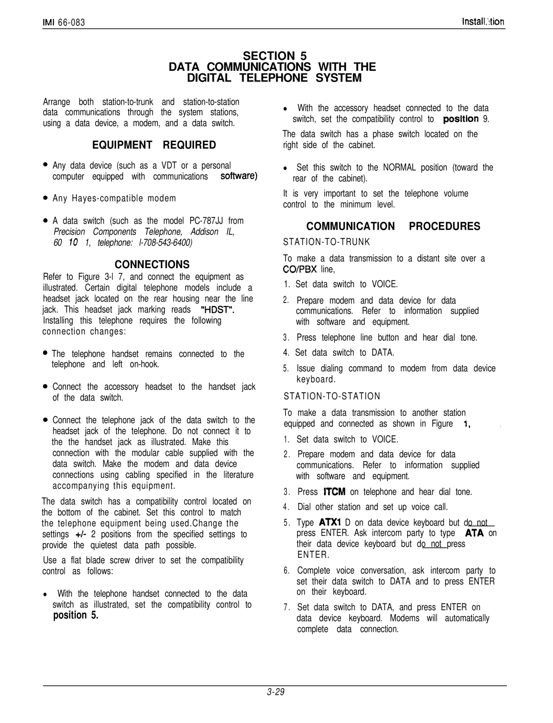 DigiTech C0408 system manual Section Data Communications with Digital Telephone System, Equipment Required, Position 