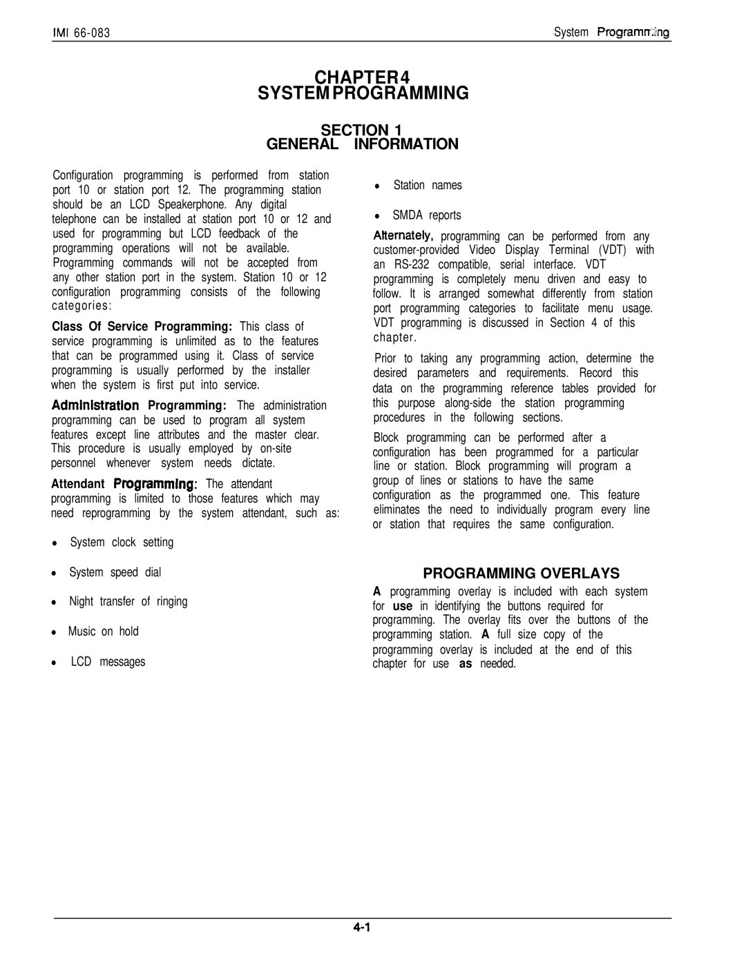 DigiTech C0408 system manual System Programming, Section General Information, Programming Overlays 