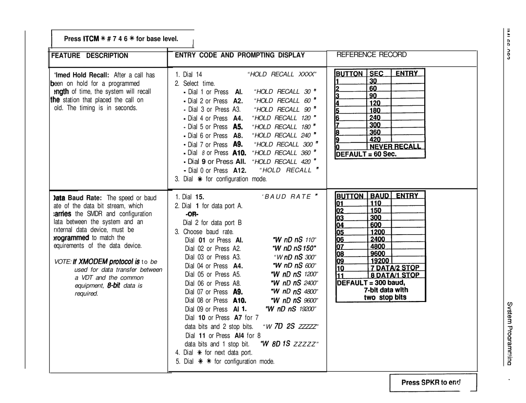 DigiTech C0408 system manual Reference Record 