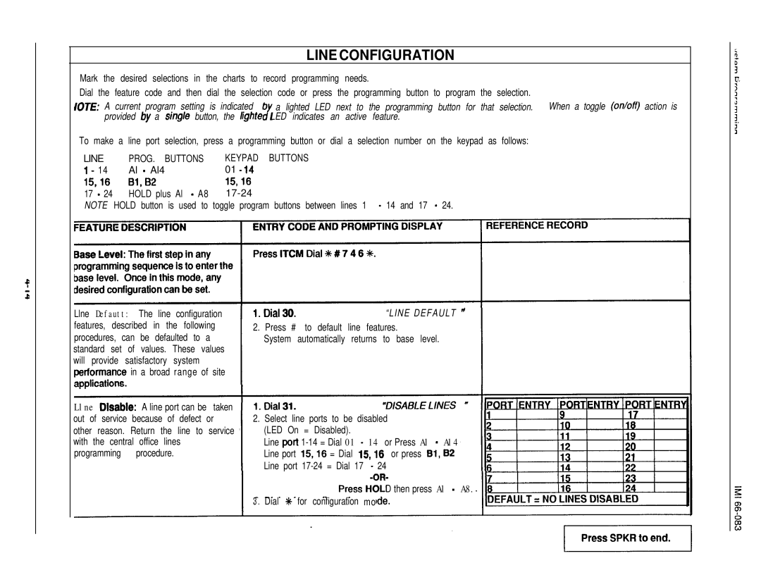 DigiTech C0408 Line Configuration, Line PROG. Buttons Keypad Buttons, Al4 15,16 Hold plus Al A8 17-24, Line Default 