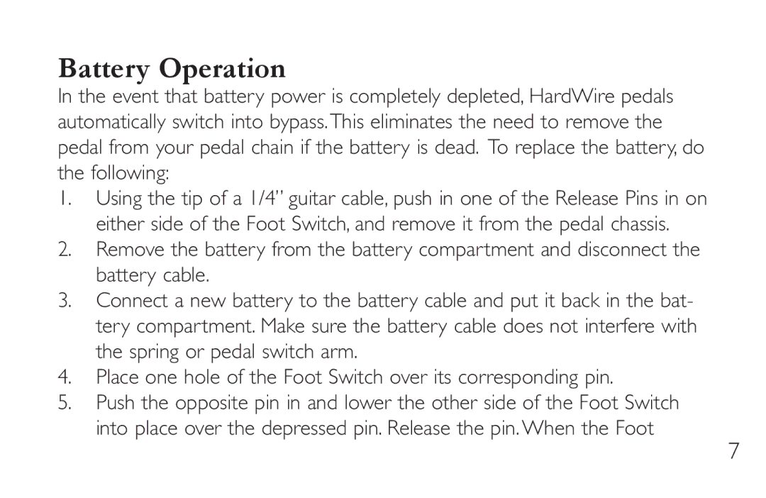 DigiTech CM-2 manual Battery Operation 