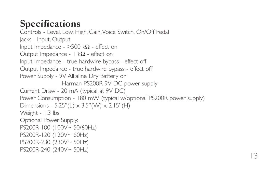 DigiTech CM-2 manual Specifications 