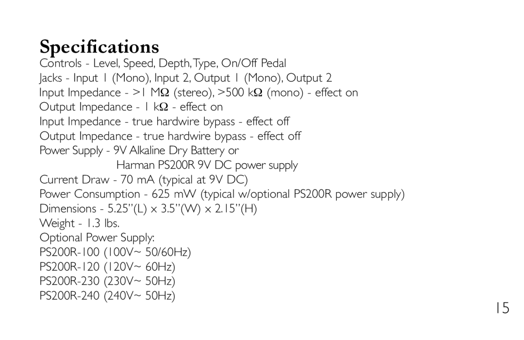 DigiTech CR-7 manual Specifications 