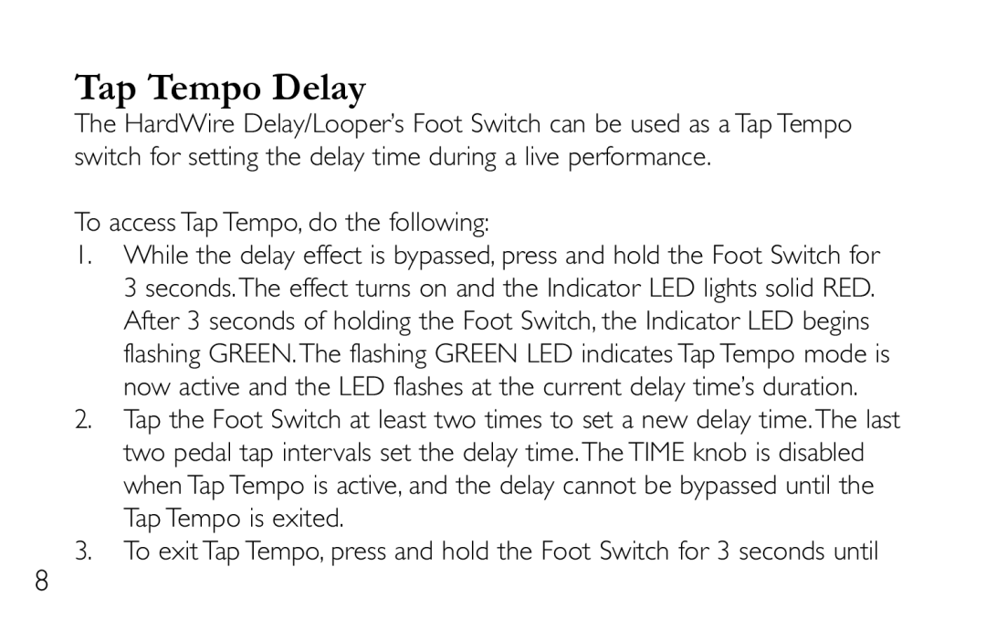 DigiTech DL-8 manual Tap Tempo Delay 