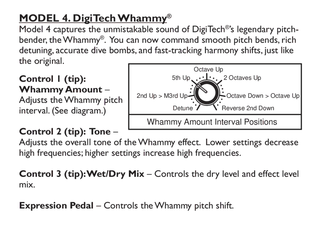 DigiTech EX-7 manual Model 4. DigiTech Whammy, Whammy Amount 