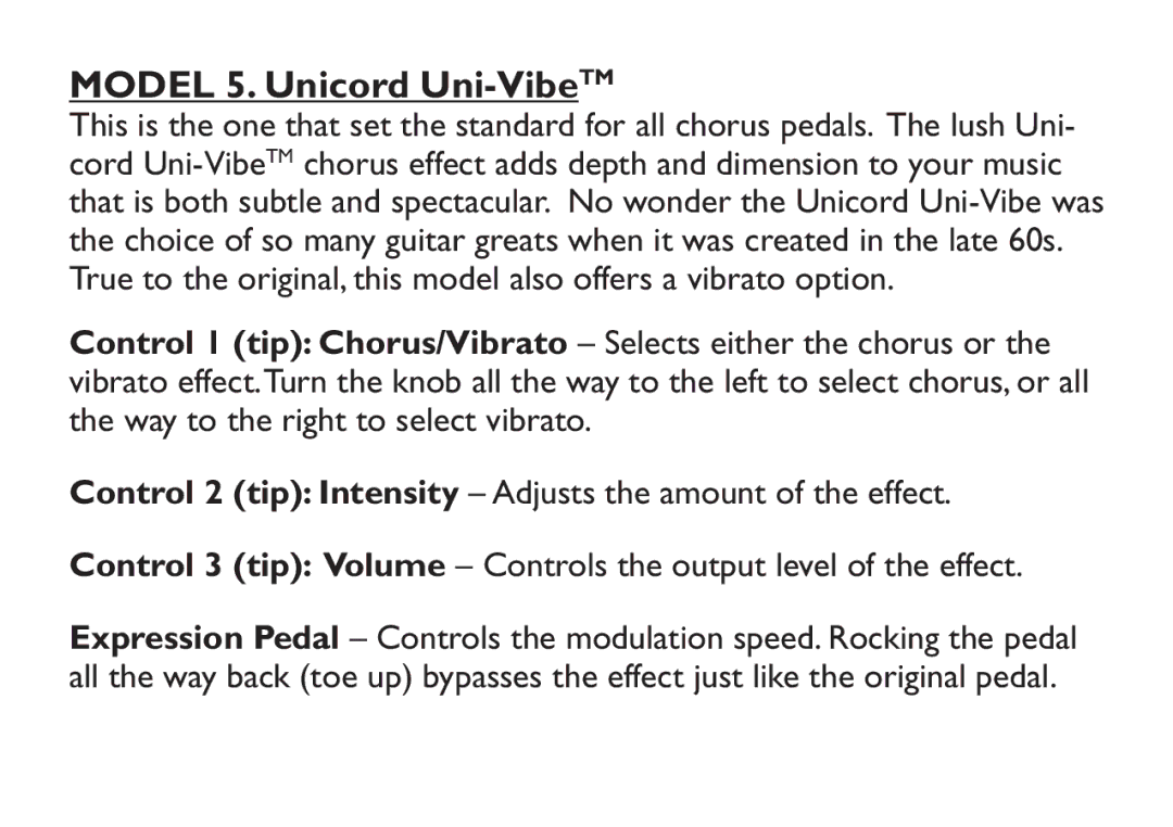 DigiTech EX-7 manual Model 5. Unicord Uni-VibeTM 