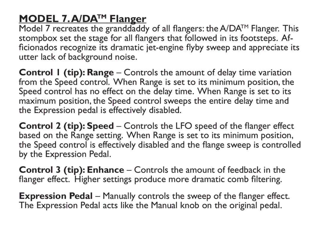 DigiTech EX-7 manual Model 7.A/DATM Flanger 