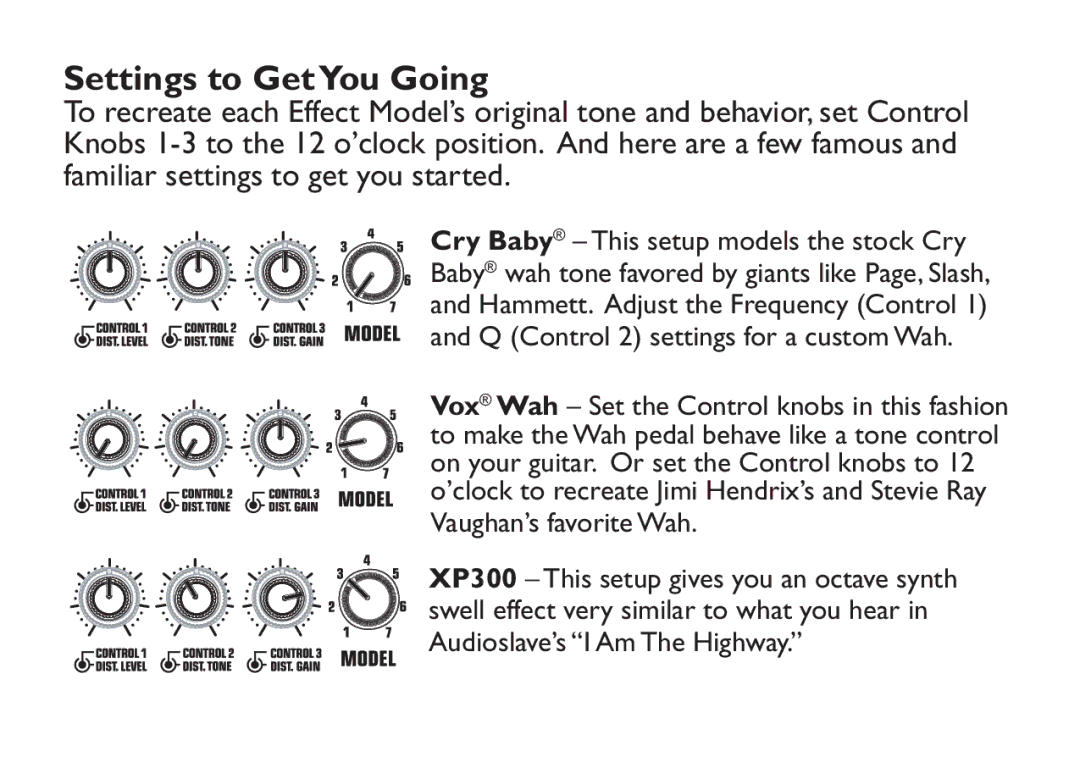 DigiTech EX-7 manual Settings to GetYou Going 