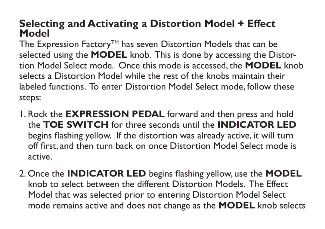 DigiTech EX-7 manual Selecting and Activating a Distortion Model + Effect Model 