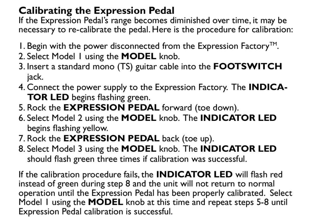 DigiTech EX-7 manual Calibrating the Expression Pedal 