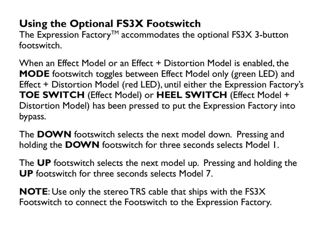 DigiTech EX-7 manual Using the Optional FS3X Footswitch 