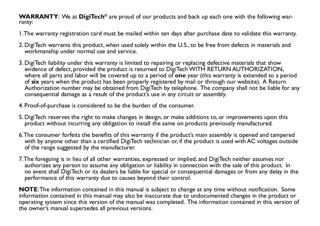 DigiTech EX-7 manual 