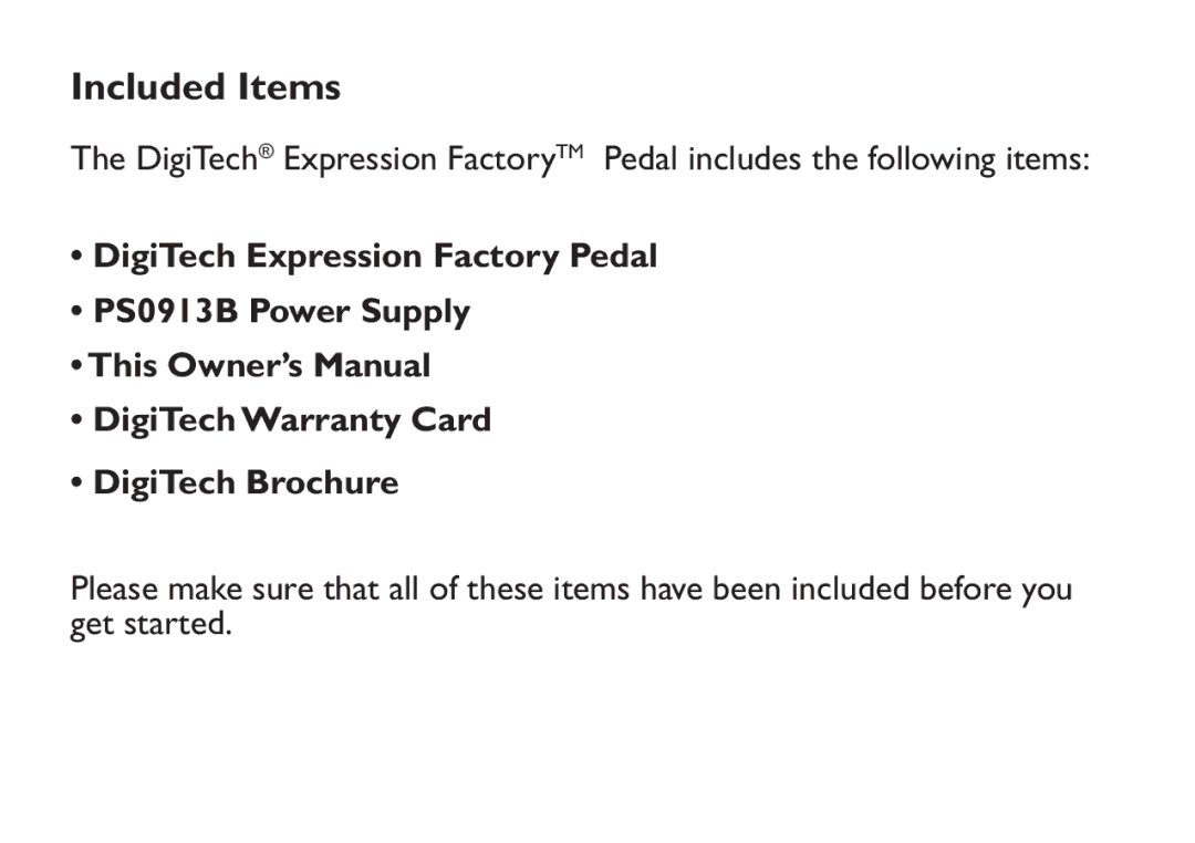 DigiTech EX-7 manual Included Items 