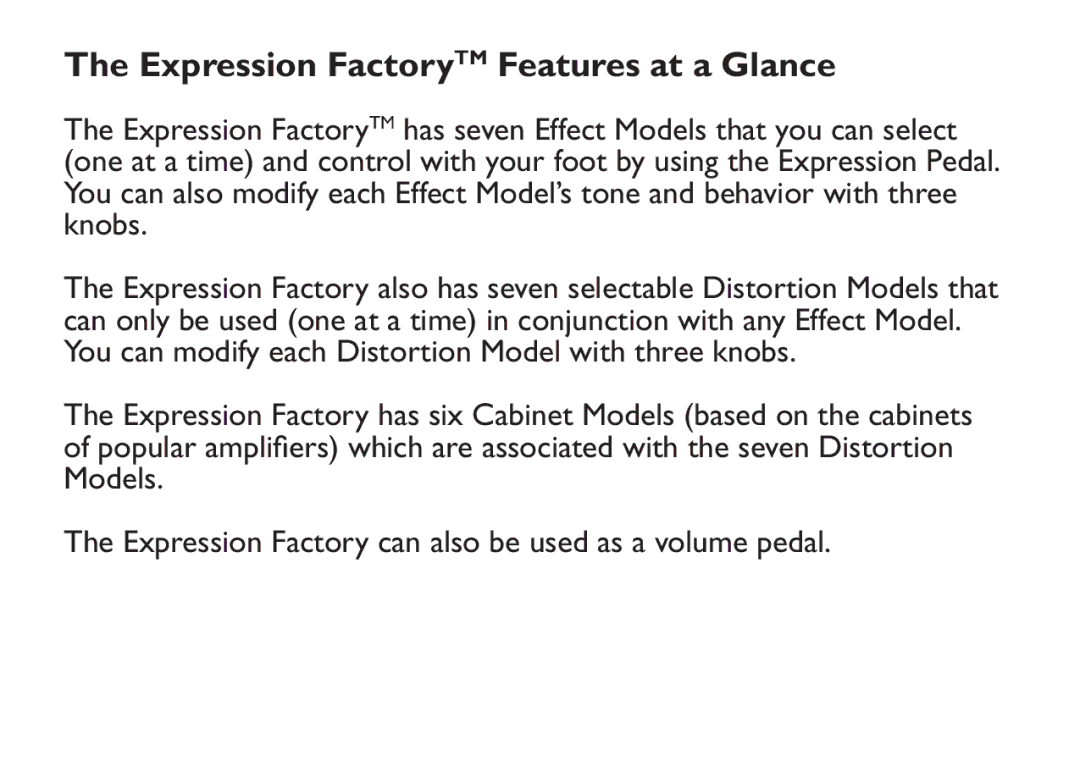 DigiTech EX-7 manual Expression FactoryTM Features at a Glance 