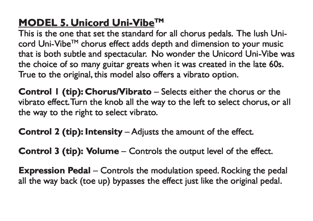 DigiTech EX-7 manual MODEL 5. Unicord Uni-VibeTM 
