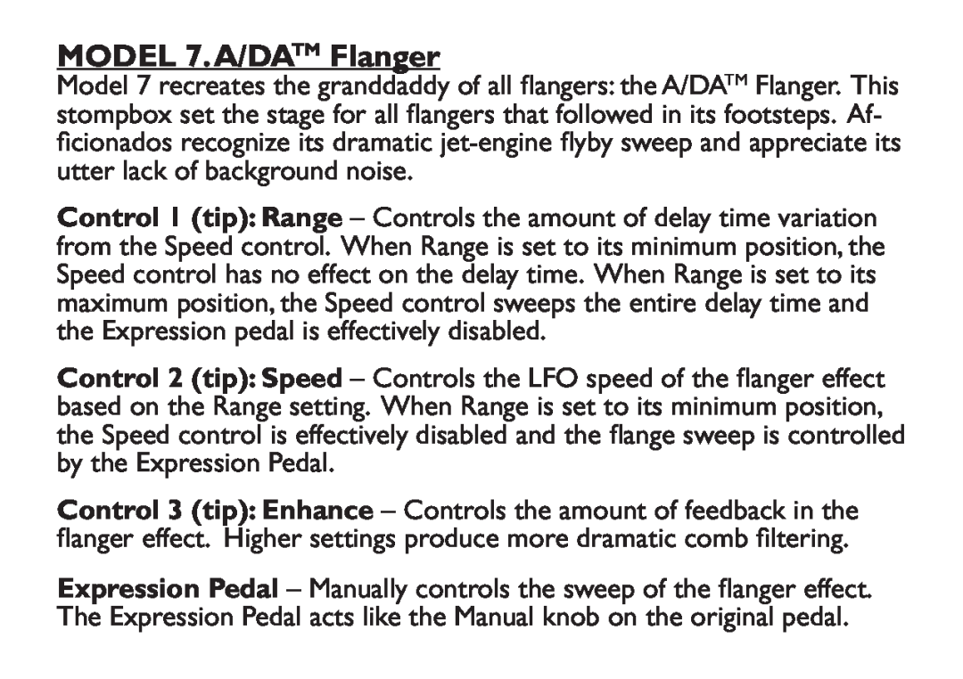 DigiTech EX-7 manual MODEL 7.A/DATM Flanger 