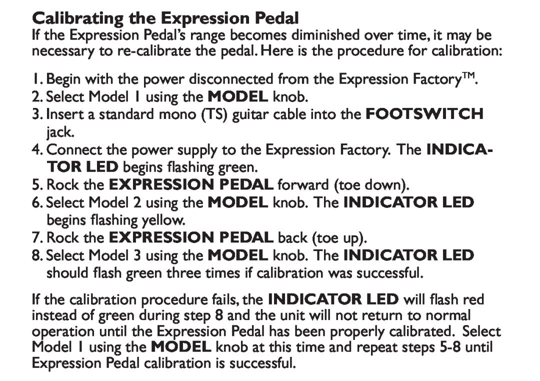 DigiTech EX-7 manual Calibrating the Expression Pedal 
