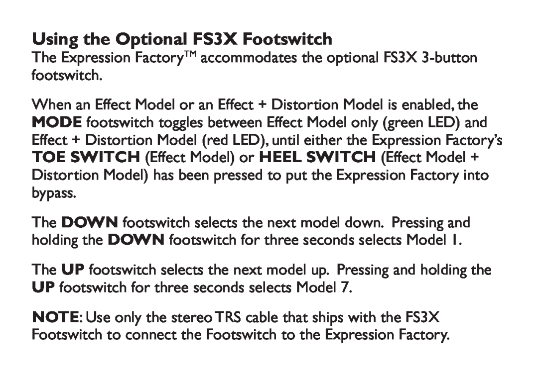 DigiTech EX-7 manual Using the Optional FS3X Footswitch 