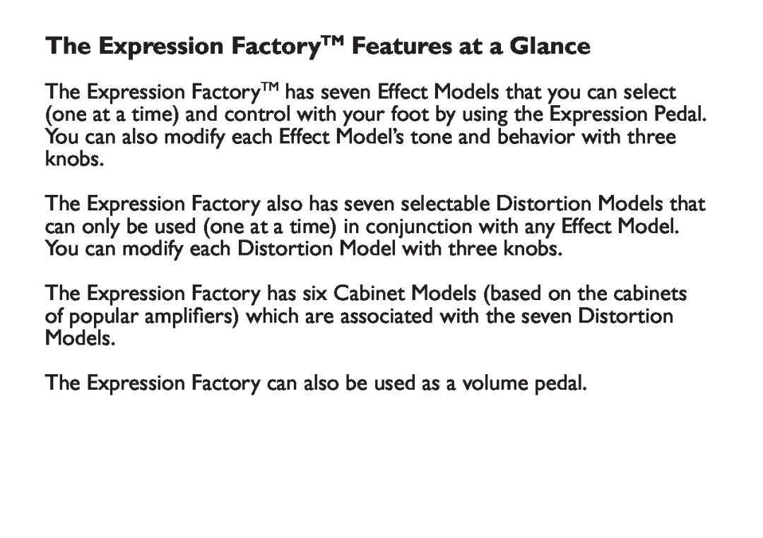 DigiTech EX-7 manual The Expression FactoryTM Features at a Glance 