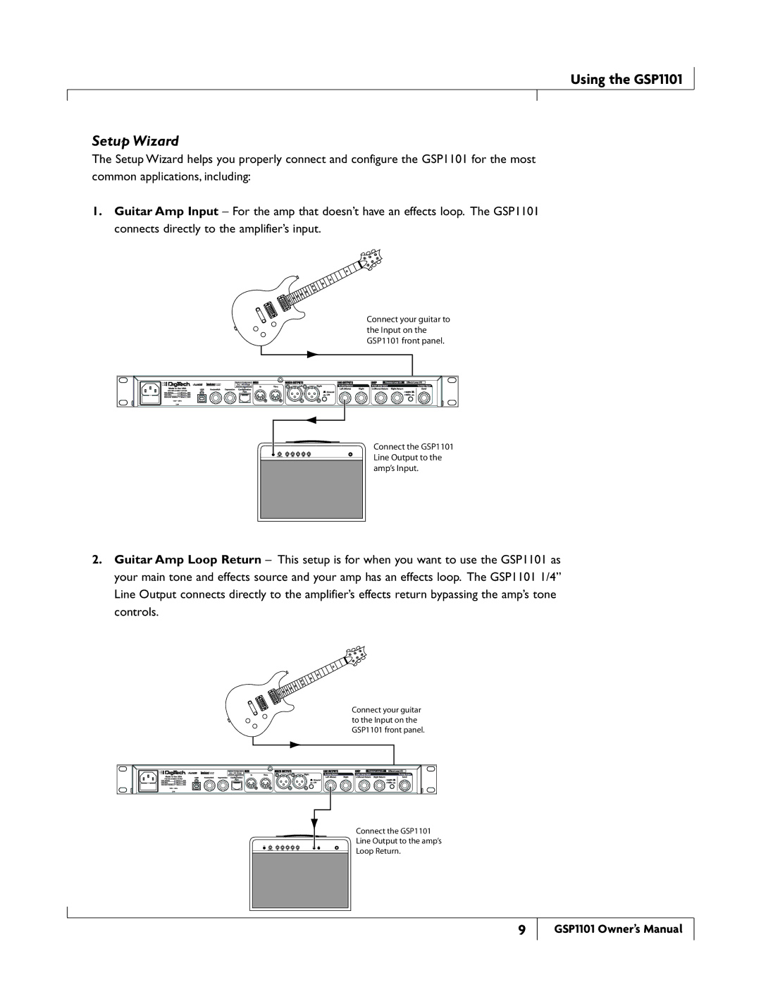 DigiTech GSP1101 owner manual Setup Wizard 