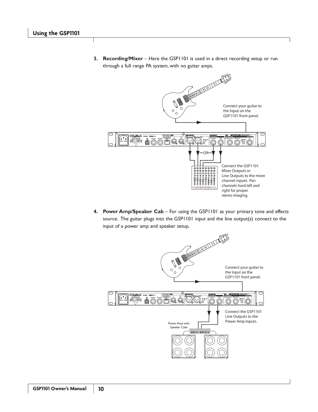 DigiTech owner manual Connect your guitar to the Input on the GSP1101 front panel 