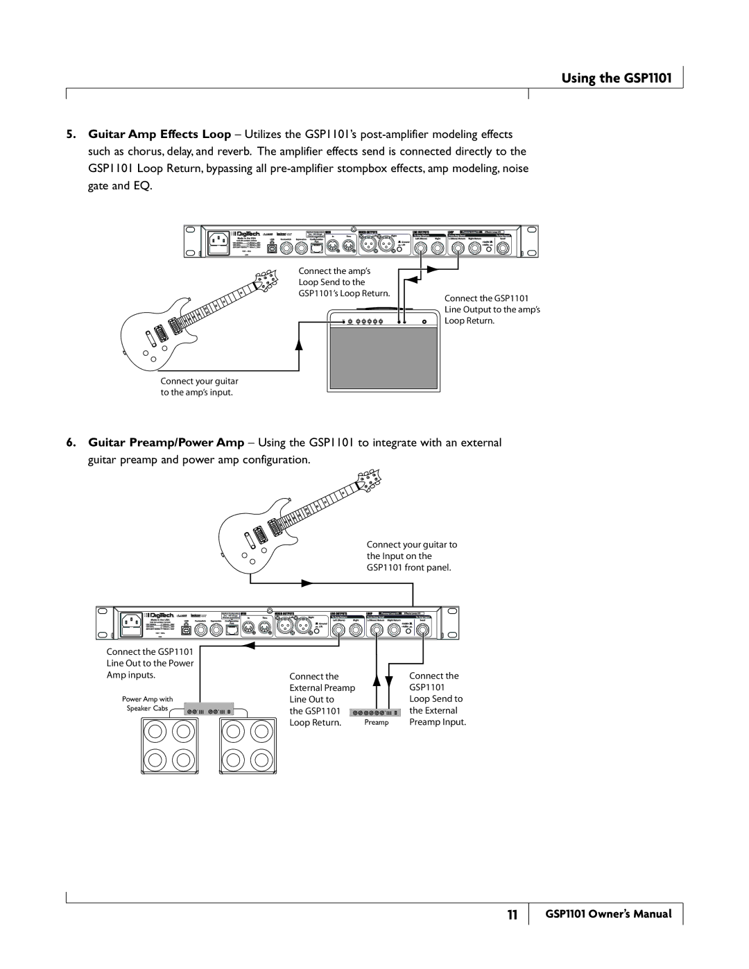 DigiTech owner manual Connect the amp’s Loop Send to GSP1101’s Loop Return 