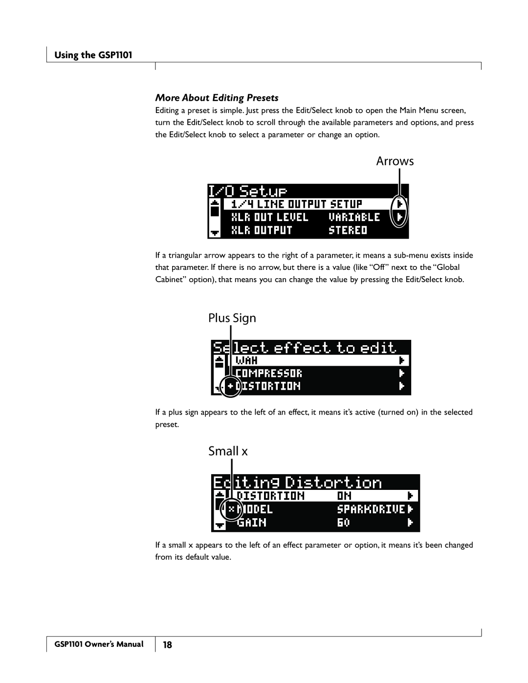 DigiTech GSP1101 owner manual Arrows, More About Editing Presets 