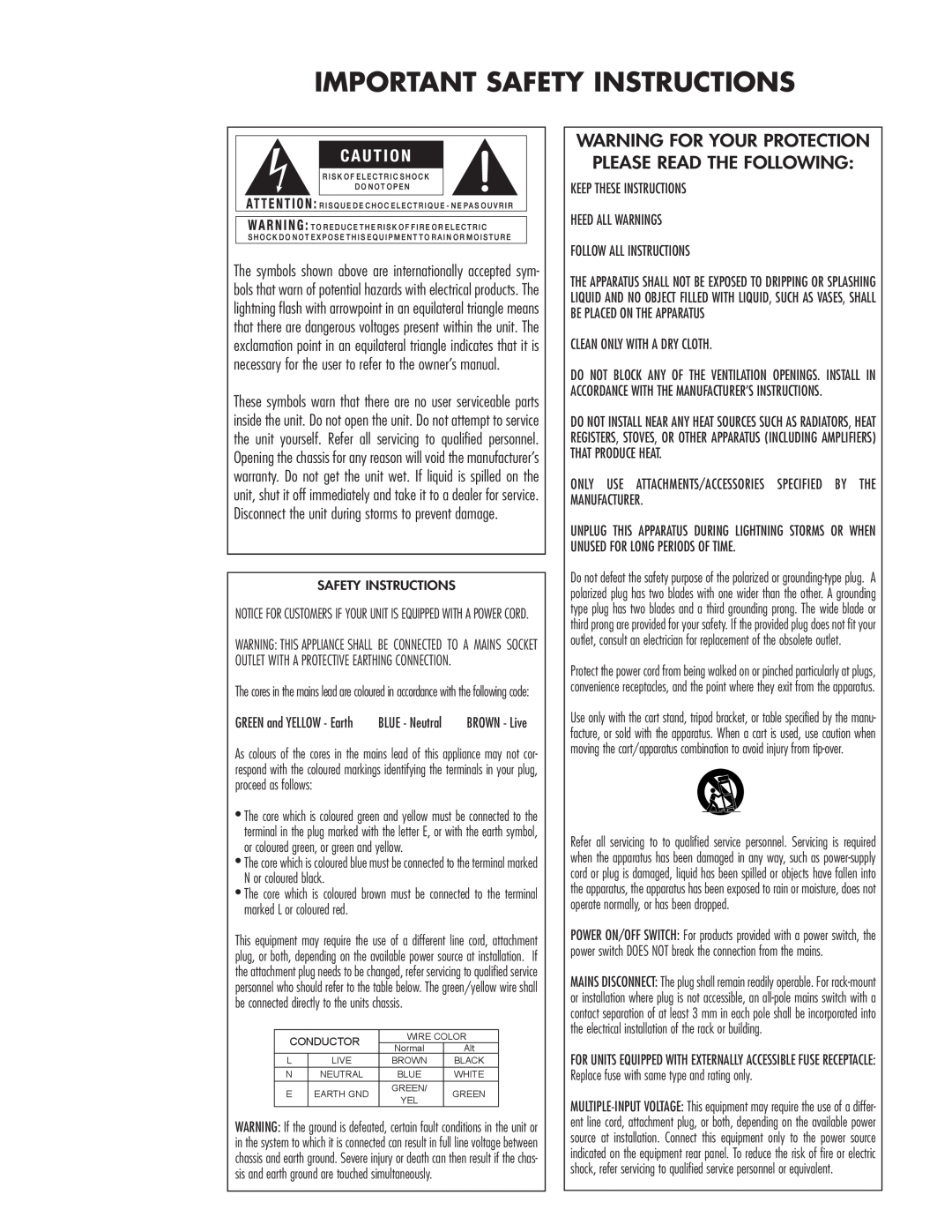 DigiTech GSP1101 owner manual Important Safety Instructions, Warning For Your Protection, Please Read The Following 