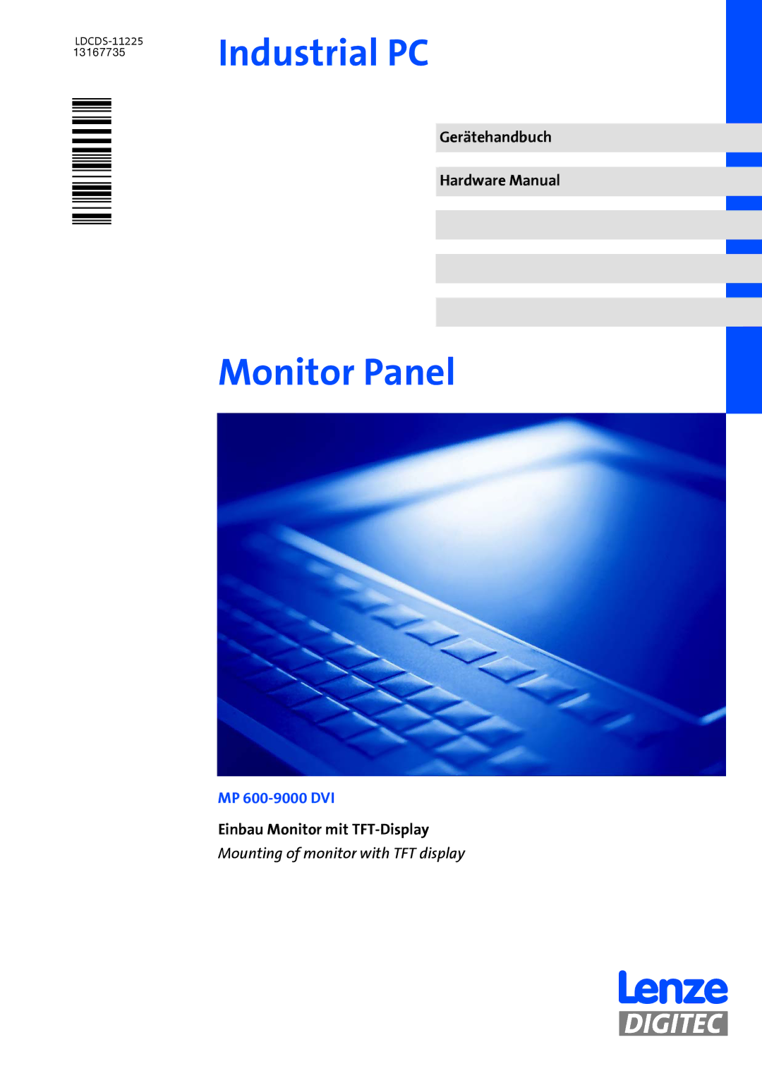 DigiTech MP 600-9000 DVI manual Gerätehandbuch Hardware Manual, Einbau Monitor mit TFT-Display 