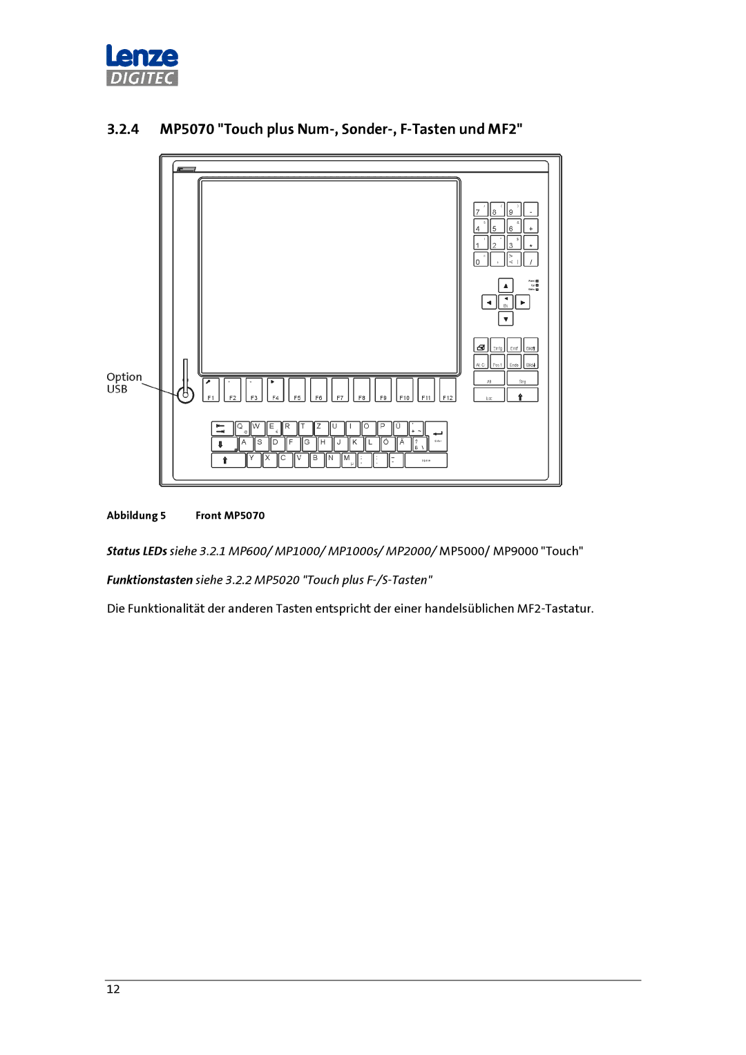 DigiTech MP 600-9000 DVI manual 4 MP5070 Touch plus Num-, Sonder-, F-Tasten und MF2 