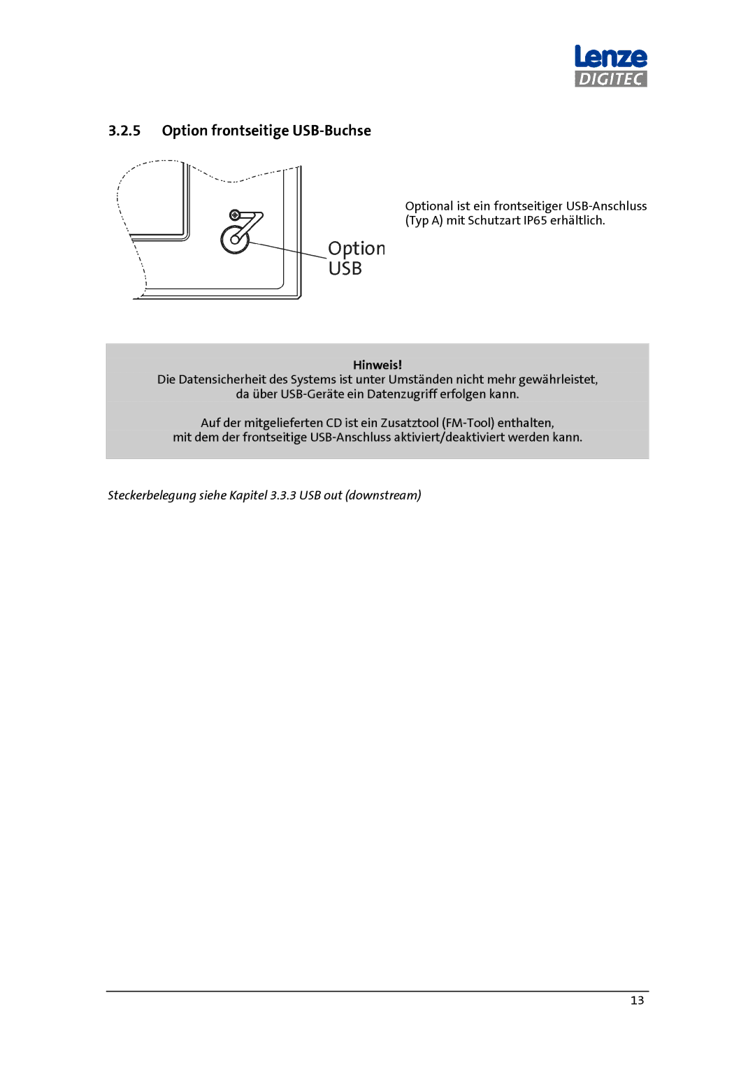 DigiTech MP 600-9000 DVI manual Option frontseitige USB-Buchse, Hinweis 