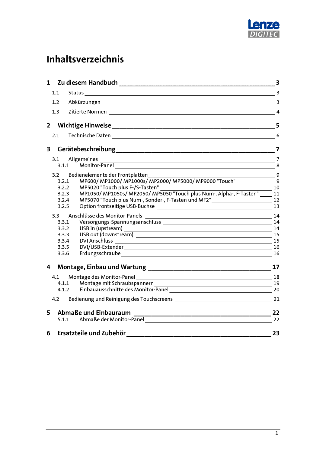 DigiTech MP 600-9000 DVI manual Zu diesem Handbuch, Wichtige Hinweise, Gerätebeschreibung, Montage, Einbau und Wartung 