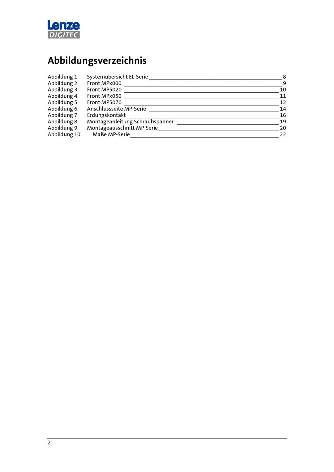 DigiTech MP 600-9000 DVI manual Abbildungsverzeichnis 